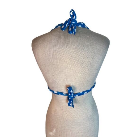 Smack Sportswear Polka Dot Halter Bikini Swim Top Blue White S Small - Picture 3 of 4